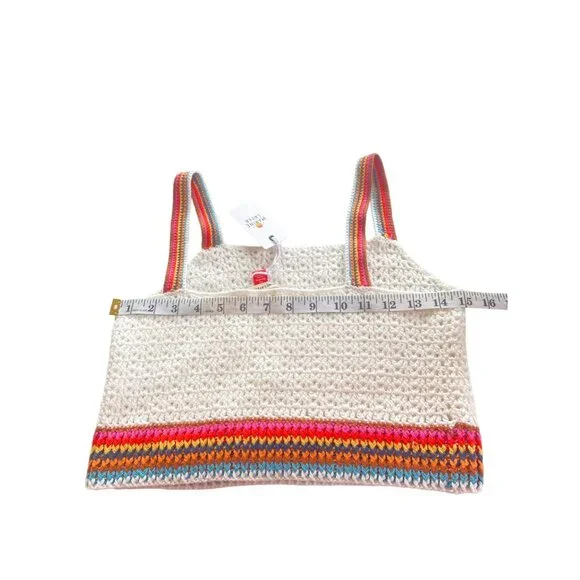 NWT Marine Layer $118 Crochet Crop Top W's XS Caro Tank White Rainbow Trim - Picture 12 of 16